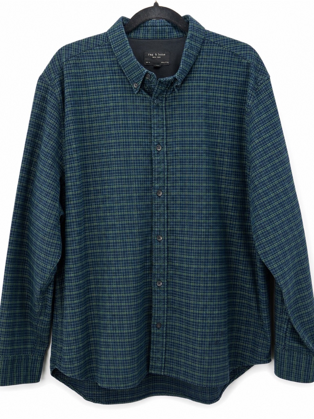 Rag & Bone NY XXL Blue Green Plaid Button Down Shirt